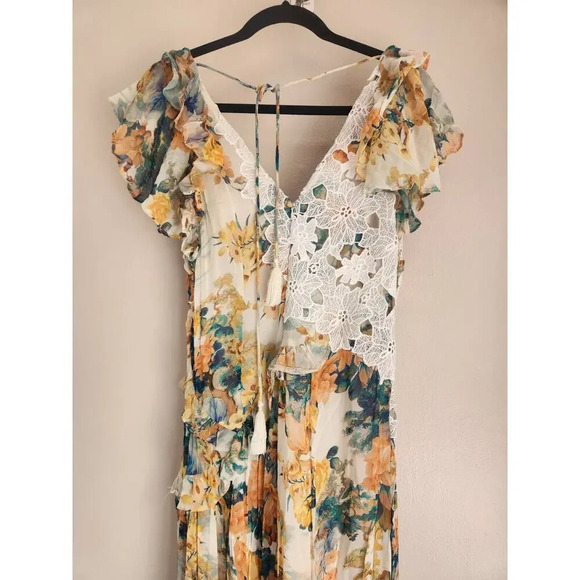 NWT By Anthropologie V-Neck Ruffle Lace Slip Dress Sz 6P Petite Ivory 9D410 - Picture 8 of 14